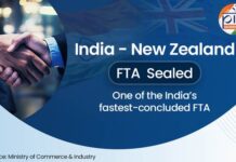 India and New Zealand conclude free trade agreement (FTA) negotiations on financial services, a part of annex to the trade in services chapter FTA